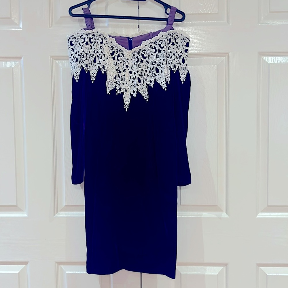 Strapless Amethyst Crushed Velvet dress with lace detail